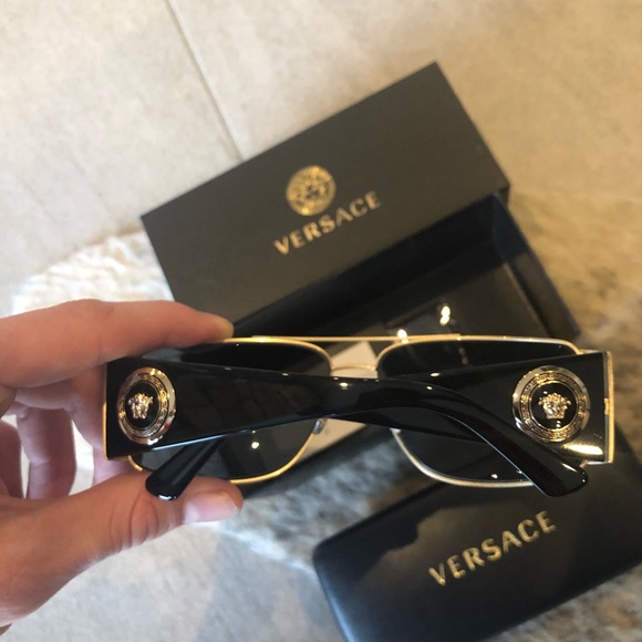 Men's Versace Polarized Black and Gold Sunglasses - Picture 2 of 5